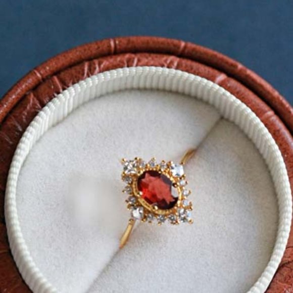 Natural Gemstone Ring Gold Vermeil Red Garnet ring for Her Retro Open Ring - Picture 1 of 12